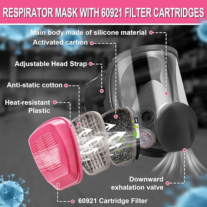 Full Face Respirator Mask, 6800 Reusable Respirator Mask with Filters 60921, Anti-fog, Ideal for Paint, Spray, Dust