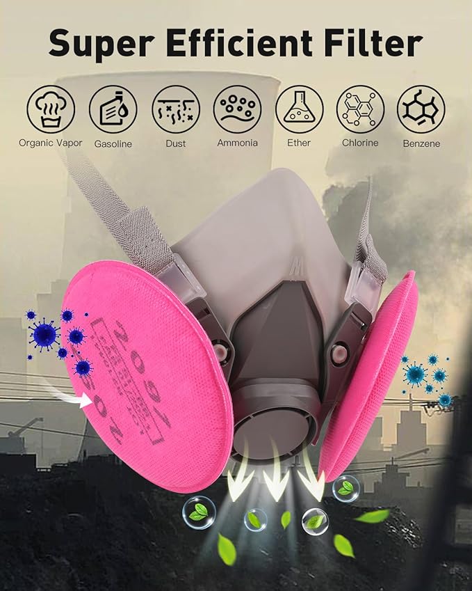 Respirator Mask with Filters - Reusable Gas Mask Against Organic Vapor Chemicals Spray Paint