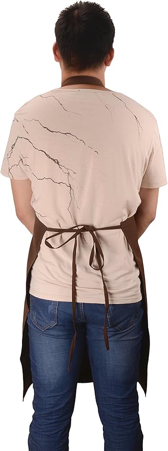 Brown Professional Resist Water Adjustable Extra Long Bib Apron 3 Pockets Home Kitchen Garden Restaurant Cafe Bar Pub Bakery for Cooking Chef Baker Servers Craft Unisex