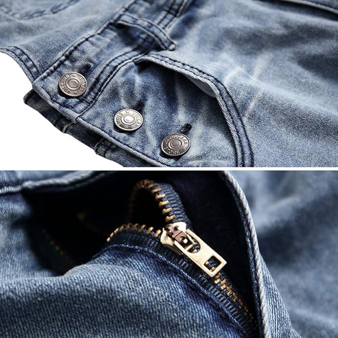 LONGBIDA Men's Denim Bib Overalls Fashion Slim Fit Jumpsuit with Pockets