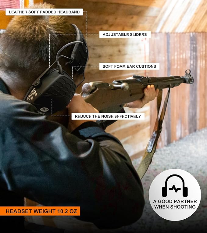 Upgrade Bluetooth 5.4 Shooting Ear Protection with Sound Amplify Electronic Digital Safety Ear Muffs Slim Hearing Protector for Shooting Hunting Gun Range (Black)