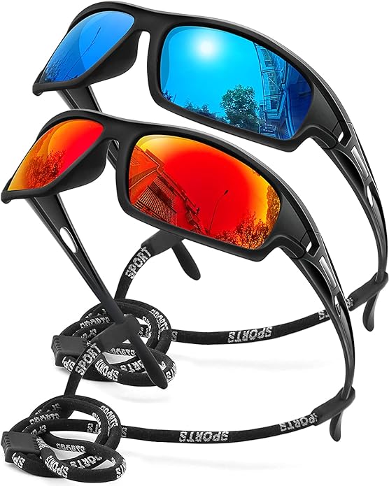 Polarized Sports Sunglasses for Men 100% UV Protection Wrap Around Unbreakable Sun Glasses for Fishing Driving