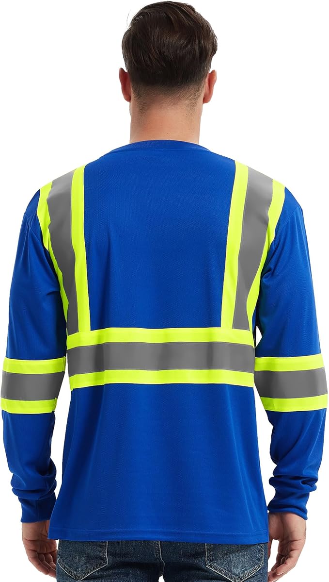ProtectX High Visibility Shirts Hi Vis Long Sleeve Shirts for Men Women Reflective Class 2 Safety Shirts 2 Pack