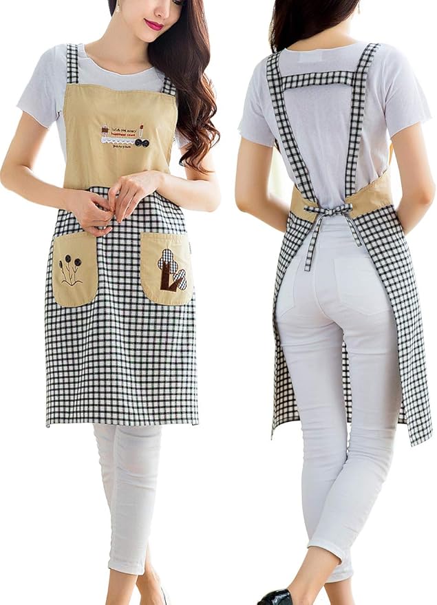 NEWGEM Cute Cooking Painting Apron with Pockets for Women Artist Chef Baking Gardening