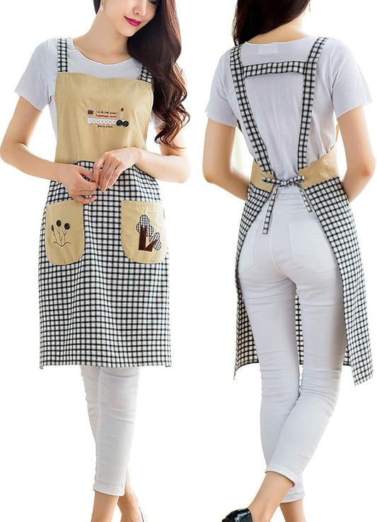 NEWGEM Cute Cooking Painting Apron with Pockets for Women Artist Chef Baking Gardening
