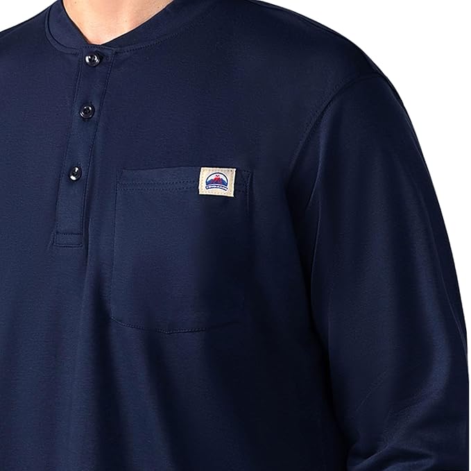 FR Henley Shirts for Men Flame Resistant Lightweight Welding 6.5oz 100% Cotton CAT2 Long Sleeve Fire Retardant FRC Clothing