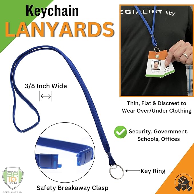Specialist ID Bulk 25 Pack - Heavy Duty Breakaway Lanyards for Keys and ID Badges with Key Chain Split Ring - Break-Away Clasp and Keychain Keyring/Badge Holder Attachment (Dark Navy Blue)…