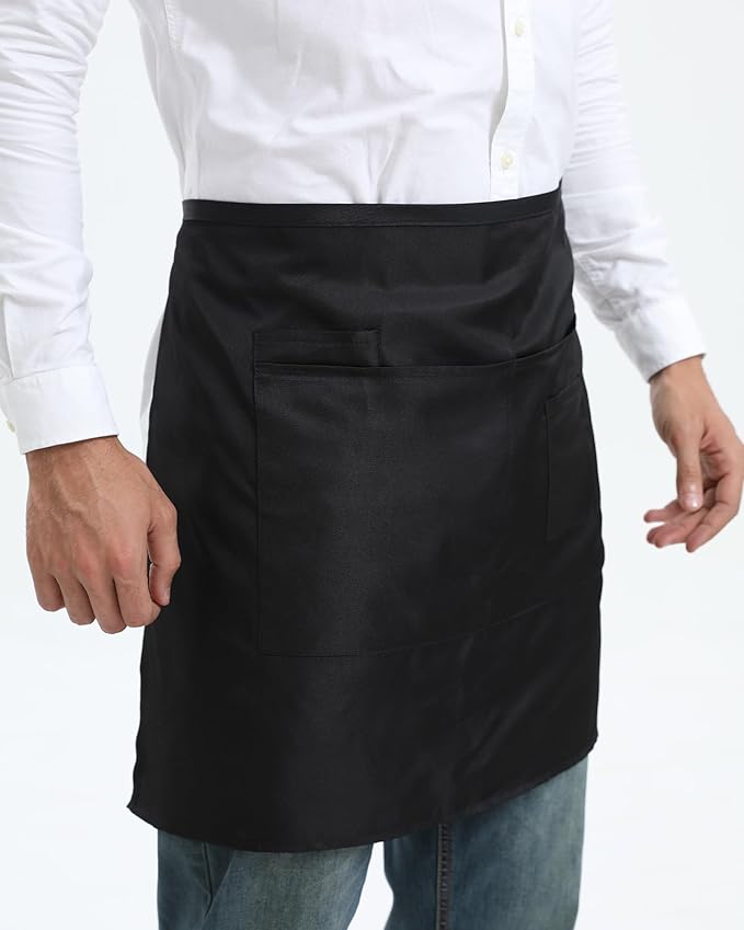 Xeoxarel Unisex Bistro Half Aprons with 4 Pockets, Waiter Waist Server Apron for Women and Man 27''X18''