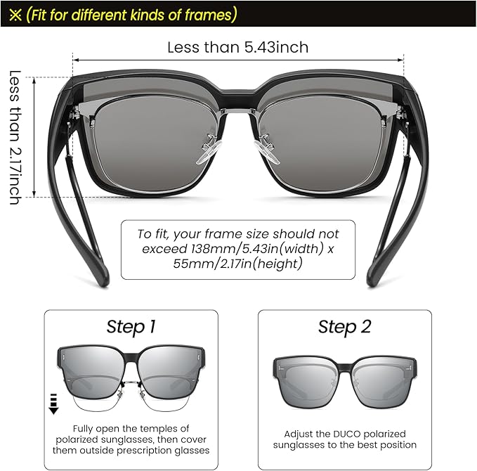 DUCO Fit Over Sunglasses for Men Women Wear Over Glasses Retro Wrap Around Polarized Sun Glasses UV400 Protection DC8981
