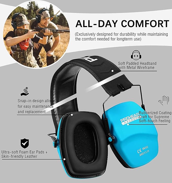 PROHEAR 016 Shooting Ear Protection Earmuffs 2 Pack, NRR 26dB for Gun Range, Hunting -Blue+Pink