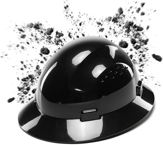 COOLJOB Full Brim Hard Hat, OSHA Construction Work Approved, HDPE Safety Helmet with 4 Point Adjustable Ratchet Suspension, Class E, G & C