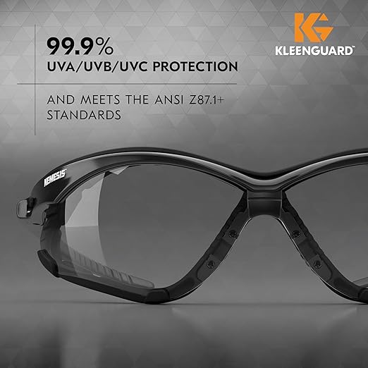 KleenGuard™ V30 Nemesis™ Foam Safety Glasses (65335), Clear Lenses with KleenVision™ Anti-Fog coating, Black Frame, Unisex Eyewear for Men and Women (12 Pairs/Case)