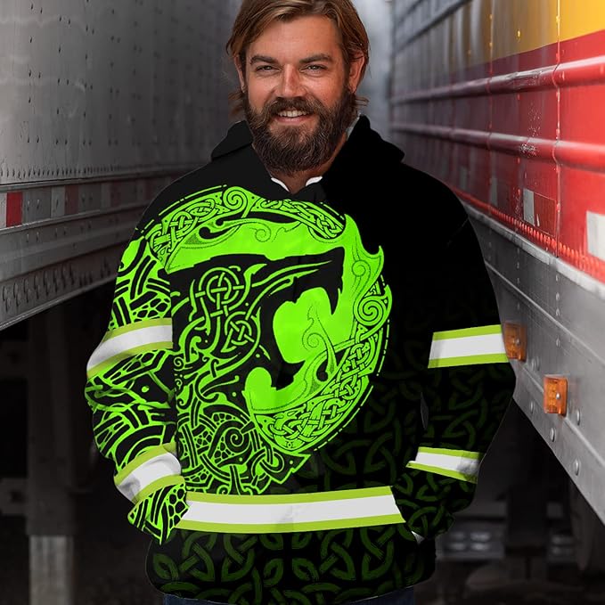 Matedecor Skull High Visibility Shirt Men Reflective Safety Shirts US Flag Custom Name Workwear, Runners, Walkers, Patriotic