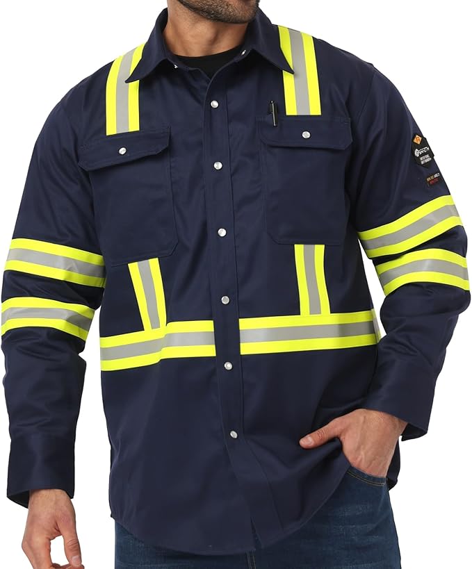 JKSafety 7oz FR Shirts for Men Women NFPA 70E 2112 ARC 2 Fire Resistant Welding Shirts FRC Long Sleeve Safety Workwear