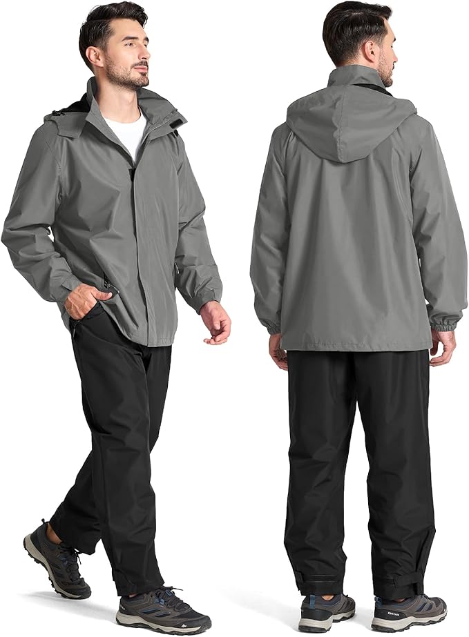 SWISSWELL Mens Women Rain Suit Rain Jacket and Pants Waterproof Lightweight Windbreaker with Detachable Hood for Golf Fishing