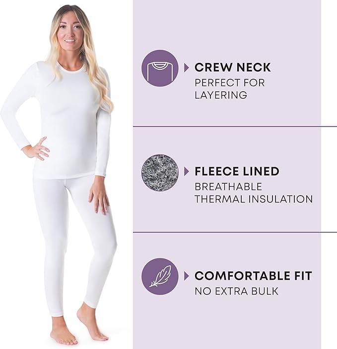 Rocky Thermal Underwear for Women, Long Johns Fleece Lined Set, Shirt & Pants, Base Layer w/Leggings/Bottoms Ski/Extreme Cold