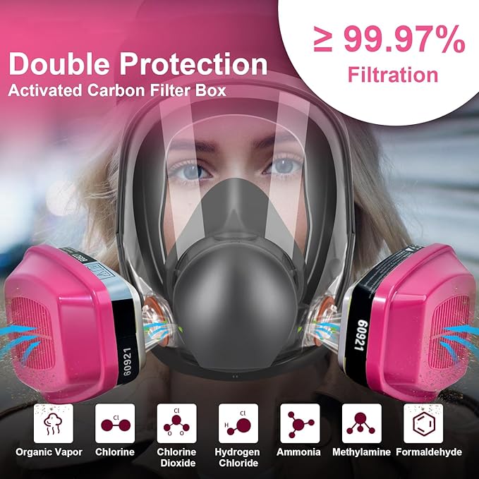 Full Face Respirator Mask, 6800 Reusable Respirator Mask with Filters 60921, Anti-fog, Ideal for Paint, Spray, Dust
