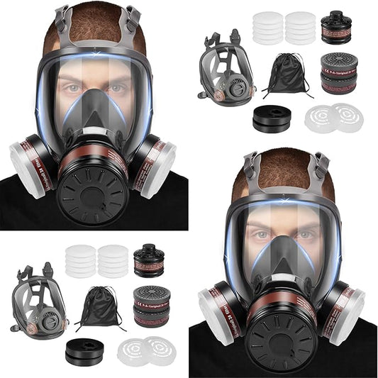 Full Face Respirator Mask, Gas Masks Survival Nuclear and Chemical, Gas Respirator with Activated Carbon Filters