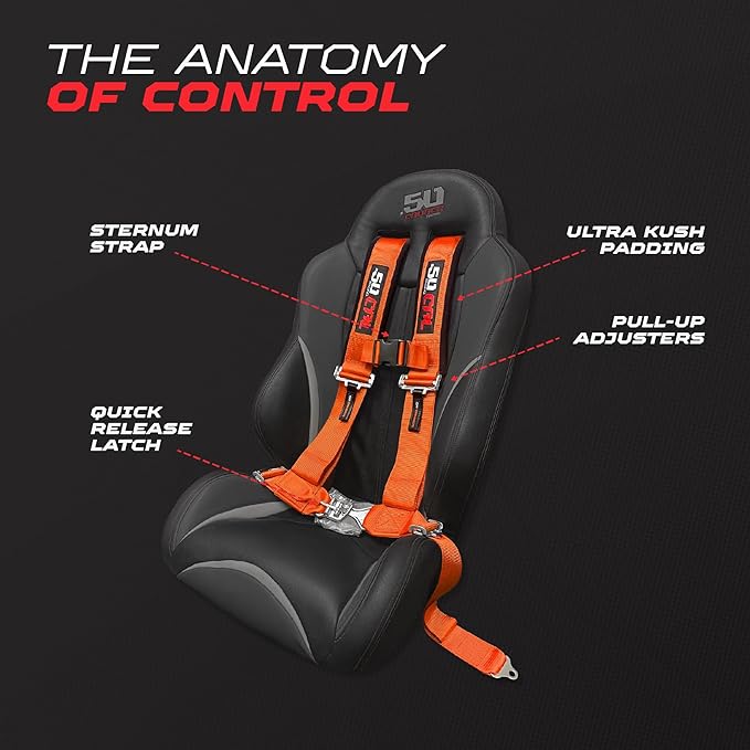 1pc Orange 4 Point Harness for Bucket Seat, Latch Release, 9 Color Options, Racing Harness, Race Car, Off Road, UTV, RZR [6010]