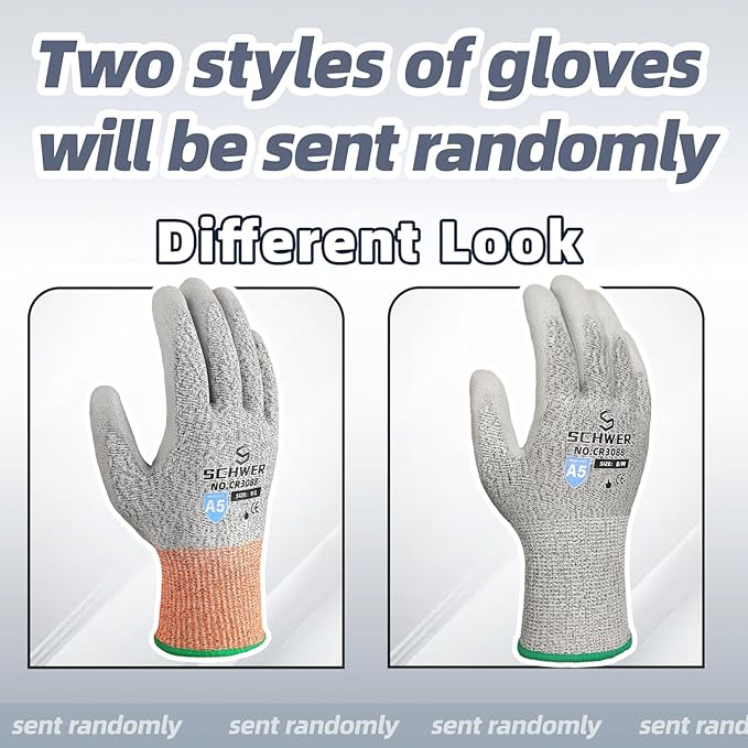 Schwer 12 Pairs ANSI A5 Cut Resistant Work Gloves, Cut Proof Gloves with PU Coating, Used for Metal Fabrication, WoodWorking, Construction, Non Slip, Durable, XL, CR3088
