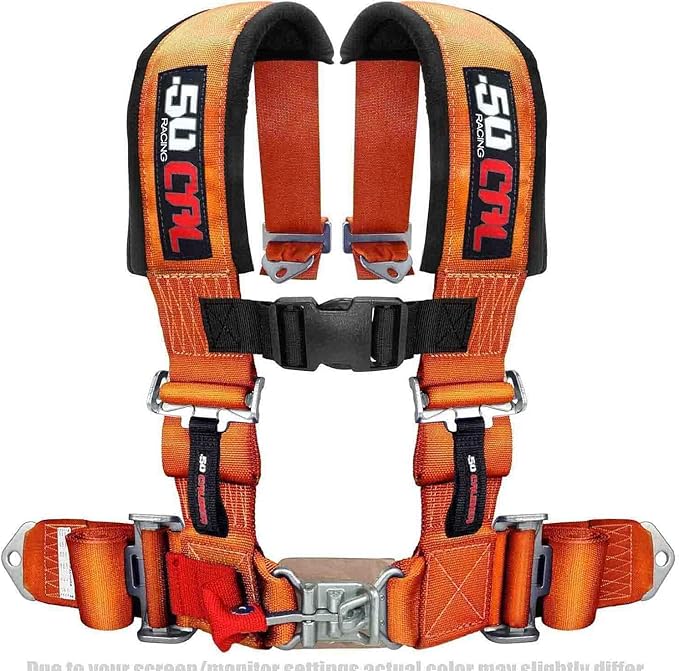 4 Point 2" Racing Harness for Bucket Seats, Quick Release Safety Belt for UTV/RZR, Adjustable Seatbelt with Mounting Hardware, Choose from 9 Colors, Secure Fit for Off-Road Vehicles, Orange, (6008A3)