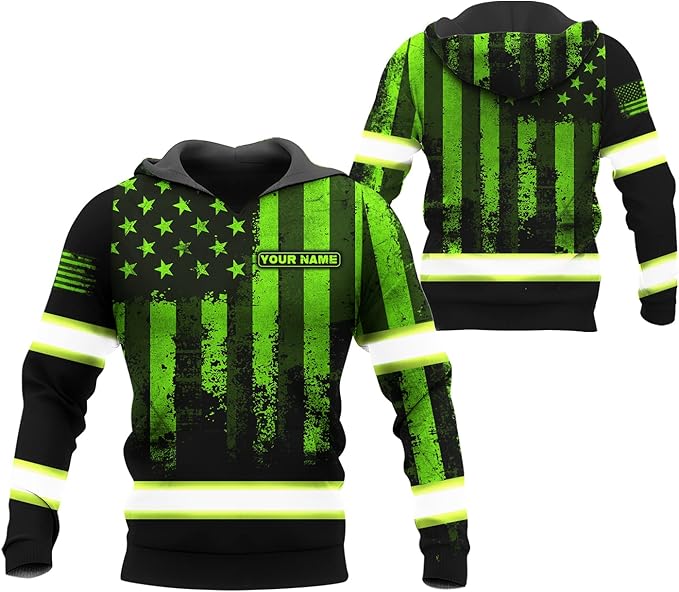 Maddly High Visibility US Flag Collection Safety Workwear Custom Name for Workers, Runners, Truckers, Patriotic