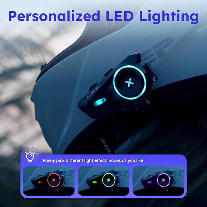 D10 Motorcycle Bluetooth Headset with AI Voice Control, 4 Riders Helmet Headphone Communication System with Noise Reduction/FM Radio/Universal Pairing/ IPX7, 2 Pack