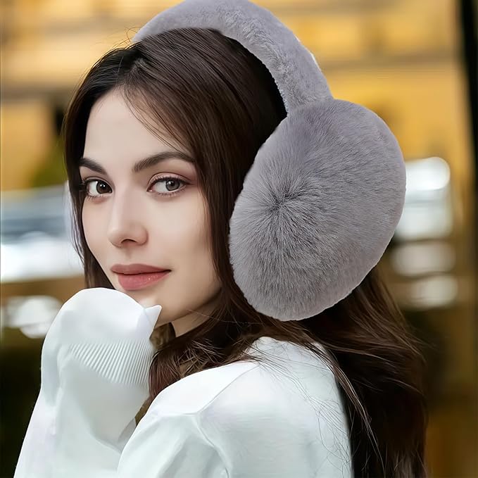Ear Muffs for Winter Women Men, Adjustable Faux Fur Earmuffs, Fluffy Ear Warmers, Foldable Ear Warmer Earmuffs