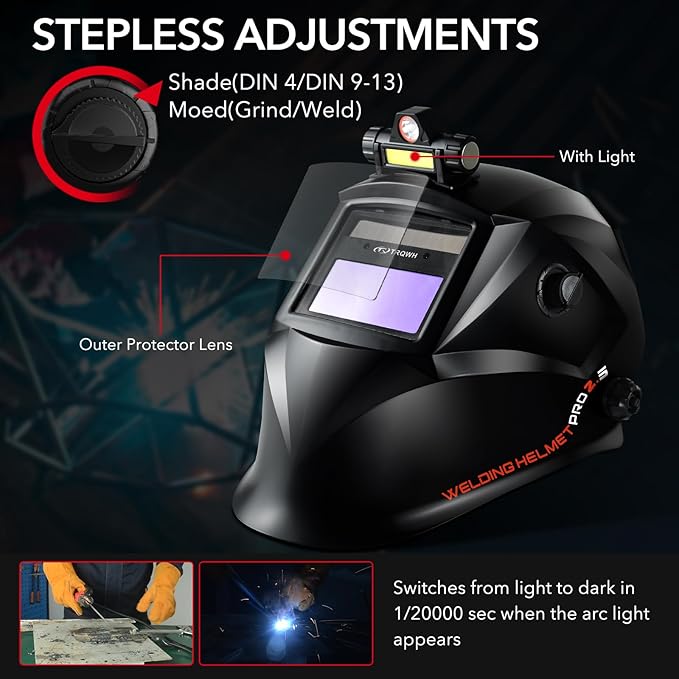 Welding Hood Auto Darkening Welding Helmet with Light True Color 1/1/1/2 Top Optical Clarity Wide Shade 9-13 Welding Mask with Grinding Weld Helmet (KTS-JS01)