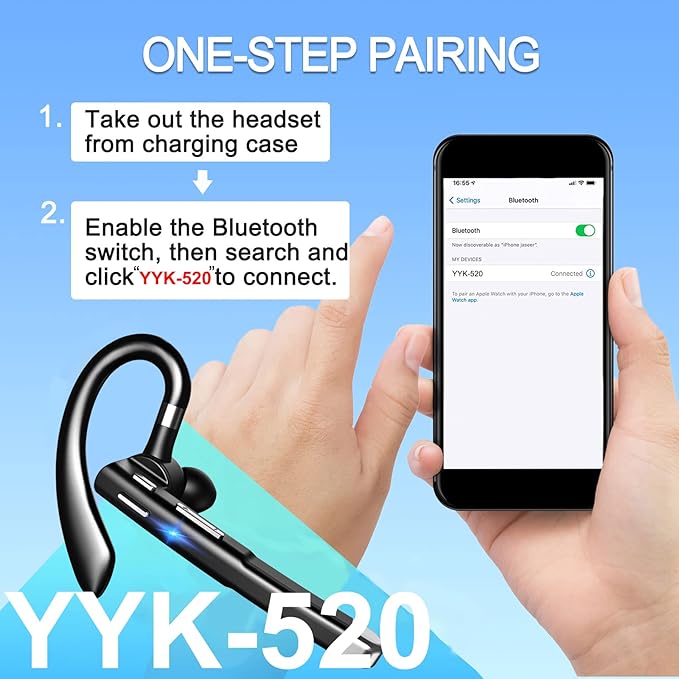 Bluetooth Headset for Cell Phones 500Hrs Standby Time with LED Charging Case 270 Degrees Rotatable Mic Hands Free Bluetooth 5.4 Version