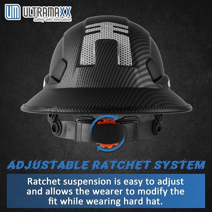 Full Brim Hard Hat with Built-in Visor, ANSI Z89.1 OSHA Approved Construction Safety Helmet with Chin Strap for Men Women
