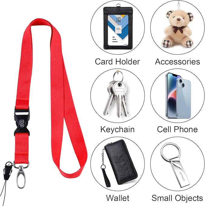 Wisdompro Office Lanyard, 5pcs 23 inch Polyester Neck Strap with Oval Clasp and Detachable Buckle for iPod, Phones, Camera, USB, Key, Keychain, ID Name Tag Badge Holder - Watermelon Red