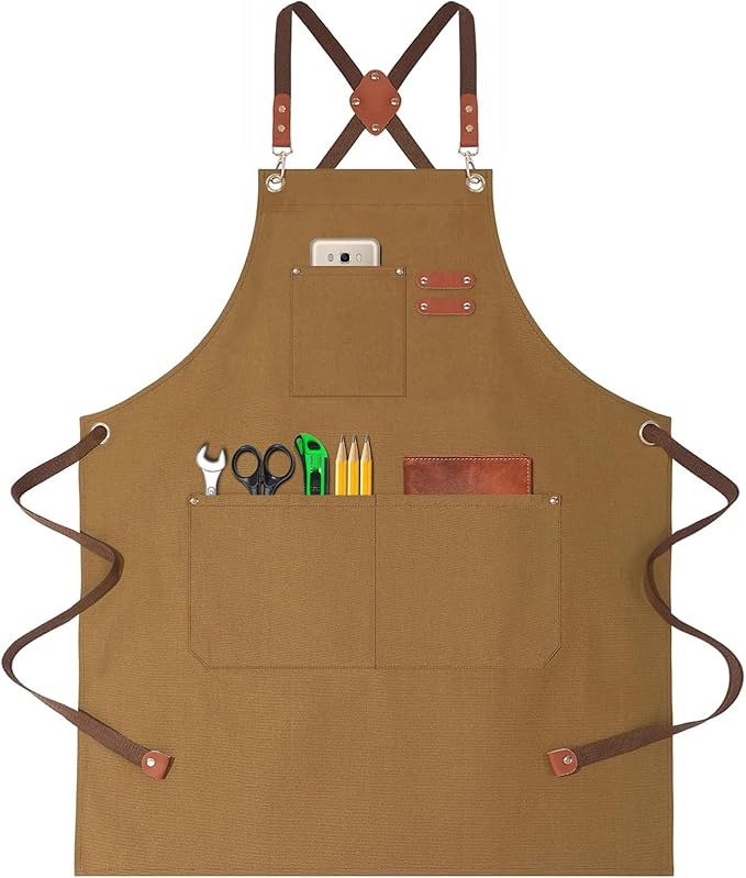 Chef Aprons for Women Men with Large Pockets, Polyester cotton hick canvas Waterproof Work Aprons,Adjustable Straps