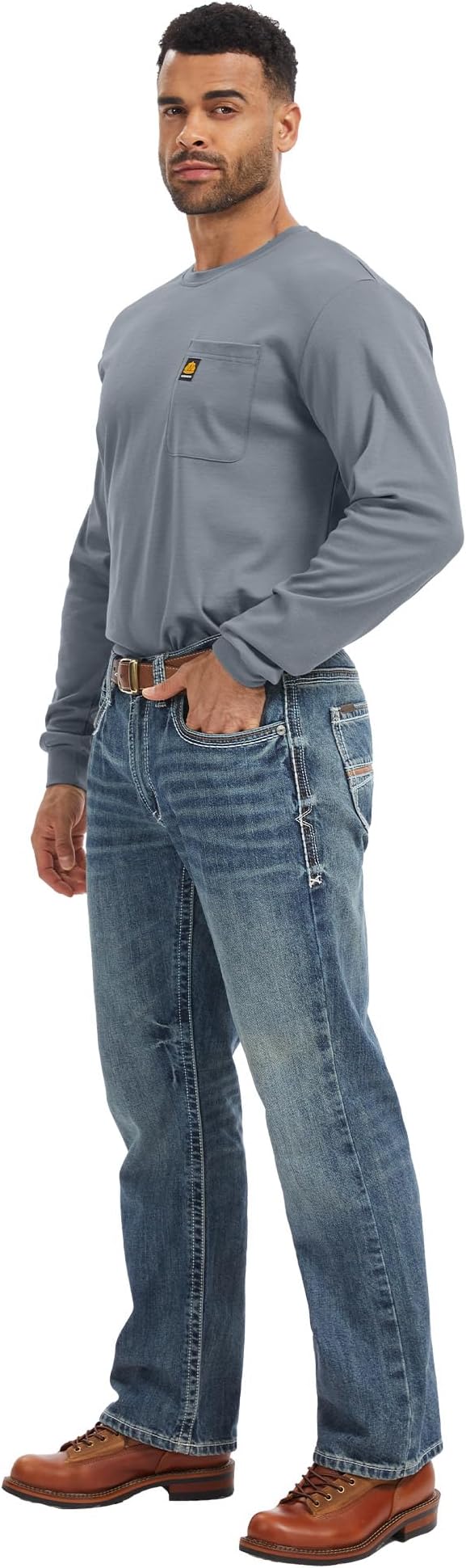 WORKWEYA Men's FR Shirts 6.5oz Lightweight Long Sleeve Flame Resistant T-Shirt NFPA 2112/CAT2