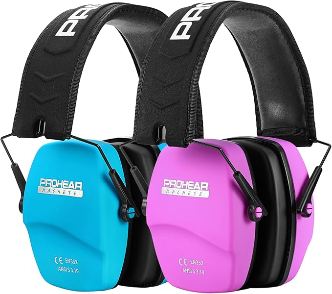 PROHEAR 016 Shooting Ear Protection Earmuffs 2 Pack, NRR 26dB for Gun Range, Hunting -Blue+Pink