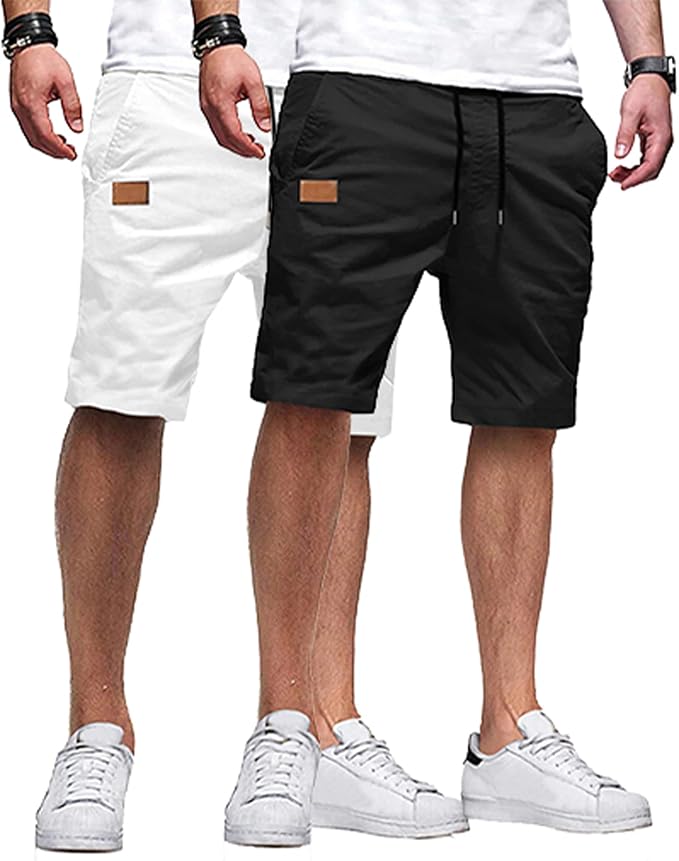 JMIERR Mens Casual Shorts - Cotton Drawstring Summer Beach Stretch Twill Chino Golf Shorts