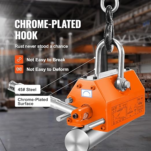 VEVOR Magnetic Lifter, 1320 lbs/600kg Pulling Capacity, 2.5 Safety Factor, Steel and Neodymium, Lifting Magnet with Release, Permanent Lift Magnets, Heavy Duty Magnet for Hoist, Block, Shop Crane