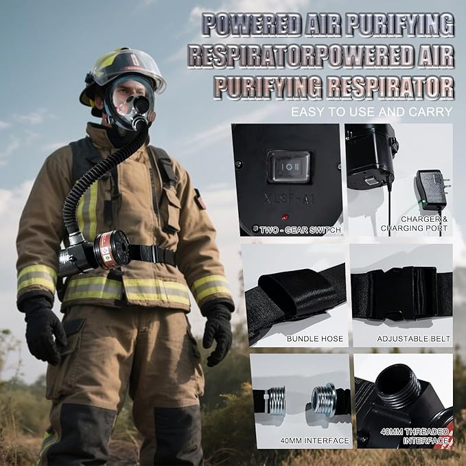 Portable PAPR Respirator System - Powered Air Purifying Respirator with 40mm Filter | Full Face Gas Mask for Dust Paint Spray