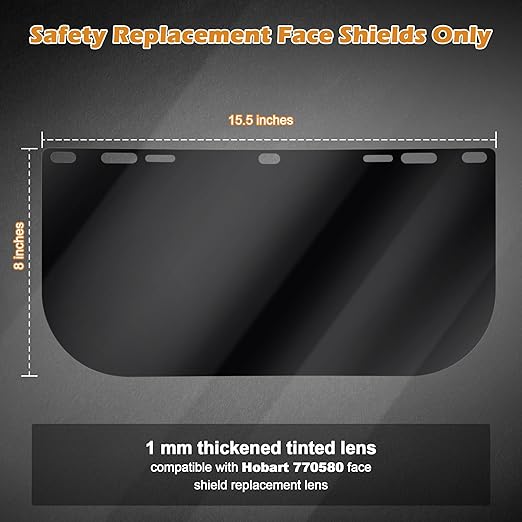 Feekoon 2 Pack Face Shield Replacement Lens, 15.5'' x 8'' Tinted Full Face Shield Compatible with Hobart 770580, Protective Safety Visor Replacement for Welding, Grinding, DIY, Cosplay Helmet