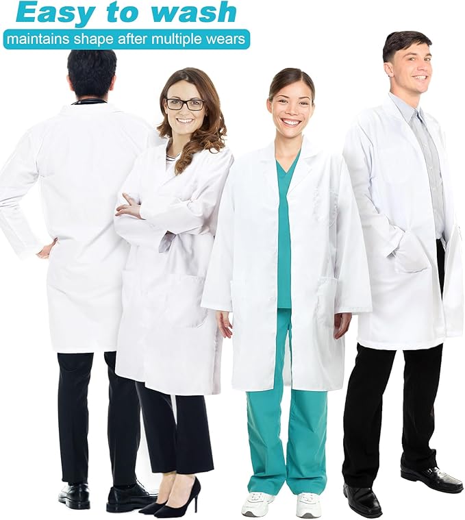 Lab Coat for Men&Women,Doctor Costume for Adults,White Long Sleeve Unisex Science Chemistry Lab Coat
