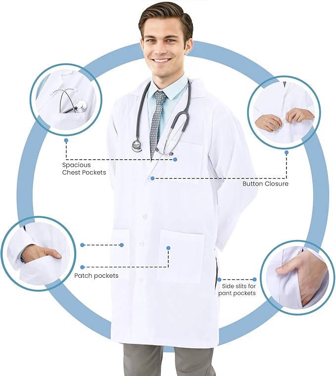 NY Threads Professional Lab Coat for Men Long Sleeve Medical Coat