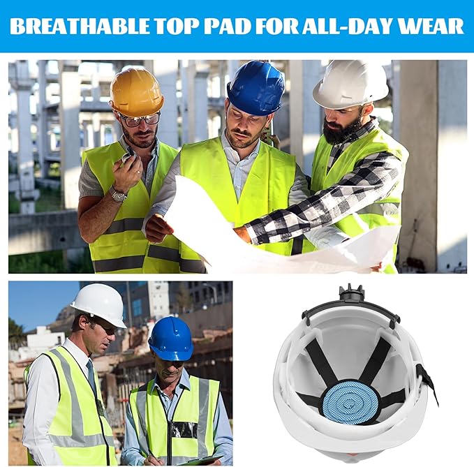 Hard Hat Top Pad, Washable Cooling Hard Hat Inserts/Liner/Cushions Replacement for Helmets, Hardhat Suspension Accessories (Blue, 6 Pack)