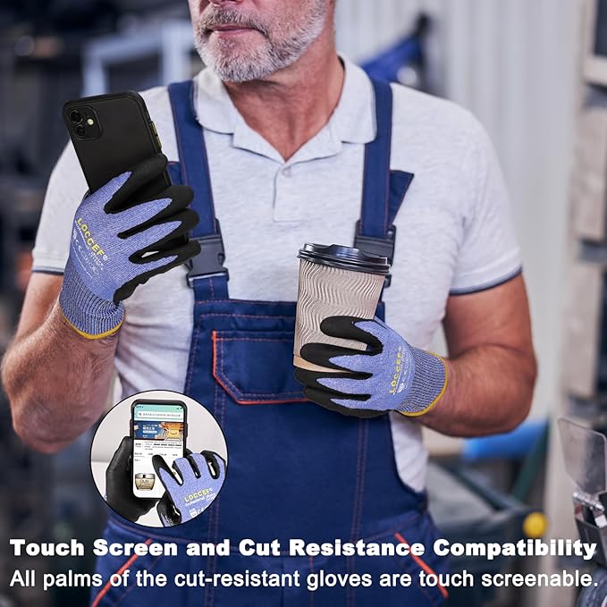 3 Pairs Safety Work Gloves,Touchscreen Compatible, Superior Dexterity,Level 5/A4 Cut Resistant Work Gloves