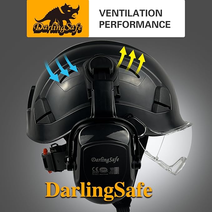 Hard Hat with Visor Ear Muffs Vented Safety Helmet with Visor Earmuffs ANSI Z89.1 Outdoor Work Hardhats Construction