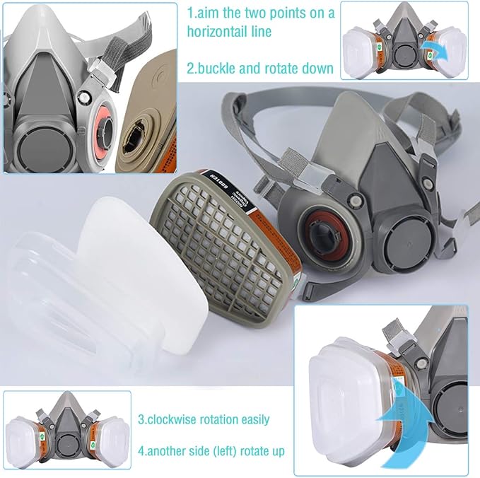Respirator Mask with Filters, Welding Respirator Paint Mask Reusable Gas Mask Full Face Respirator