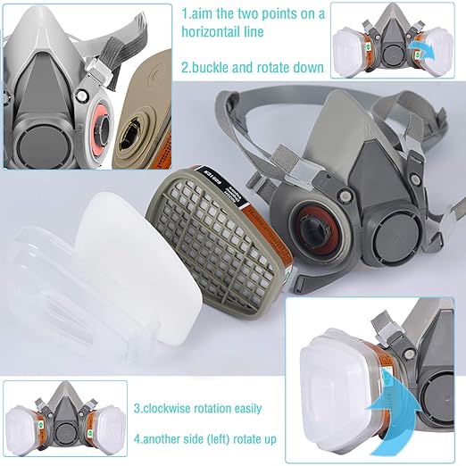 Reusable Face Cover Set for Painting,Gas, Dust, Machine Polishing, Organic Vapors with Filter Cotton, Glasses for Staining,Car Spraying,Sanding &Cutting, DIY and Other Work Protection