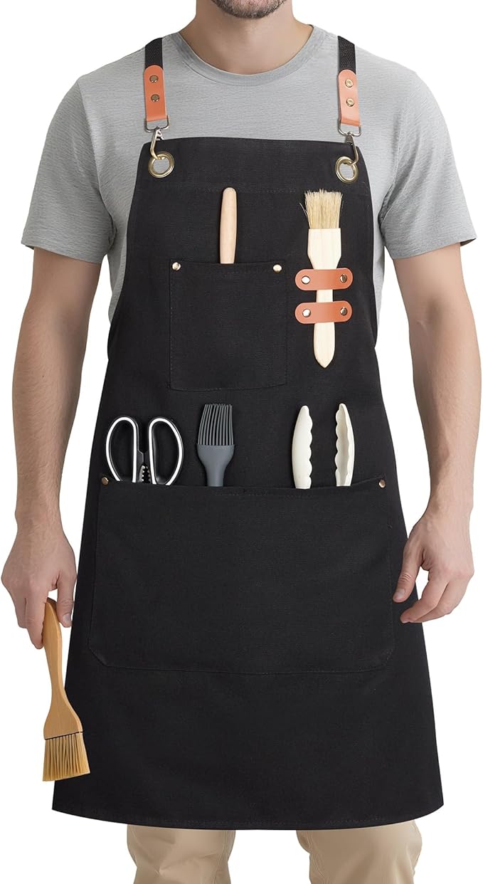 Syntus Chef Apron for Men Women with Pockets, Cotton Canvas Adjustable Work Apron Heavy Duty