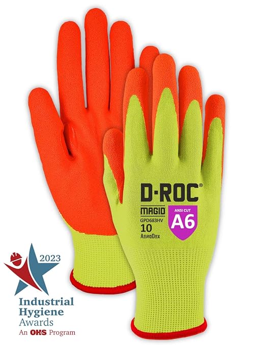 MAGID D-ROC AeroDex ANSI A6 VersaTek Grip Coated Work Glove, 1 Pairs, Size 8/M (GPD683)