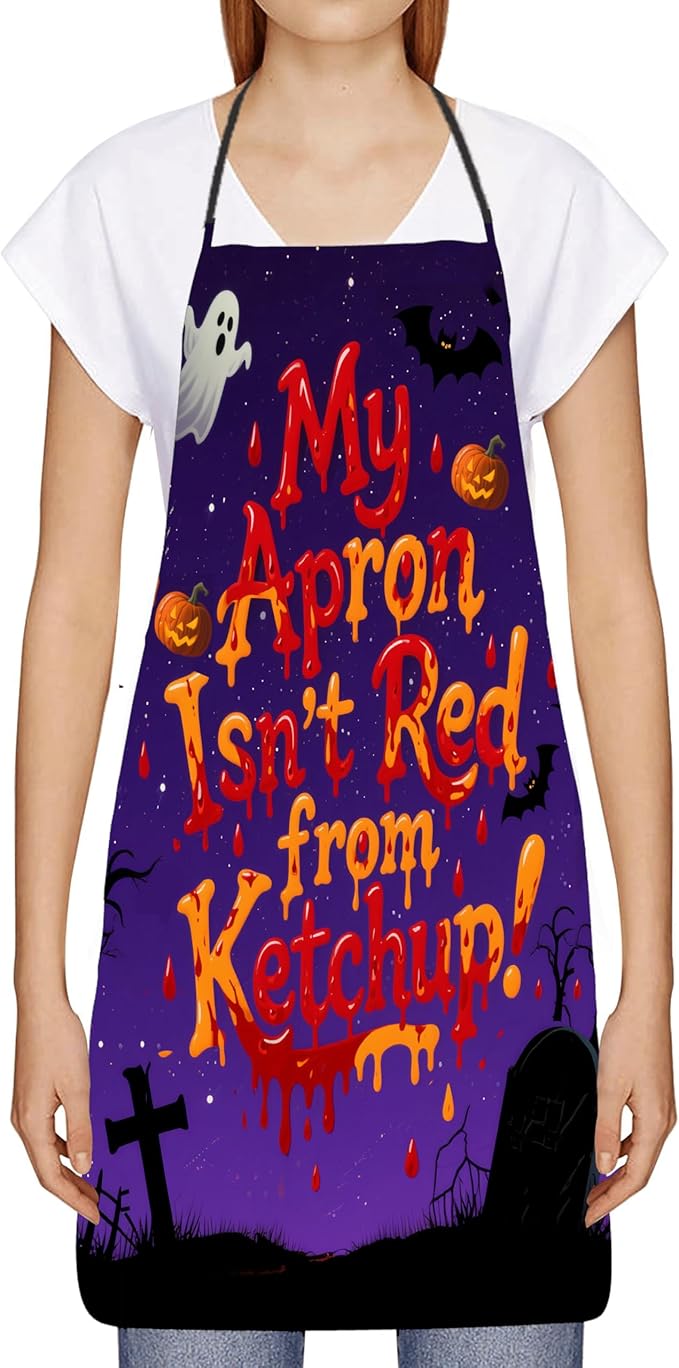 Halloween Aprons Gifts for Women Mens My Apron Isn't Red from Ketchup Cooking Apron, Funny Gift for Him Her,His Hers (1 Pcs)