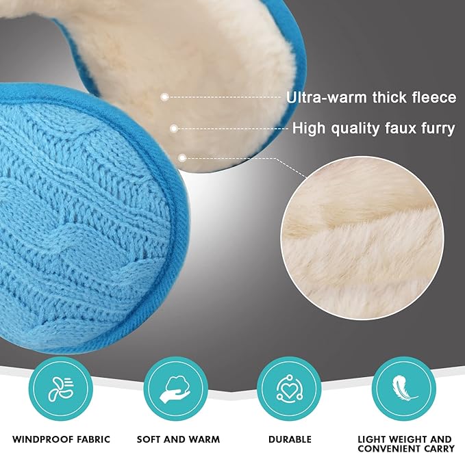 Venswell Knit Ear Muffs for Winter Women Men Soft Earmuffs Cold Weather Fleece Ear Warmers Cover Foldable & Adjustable